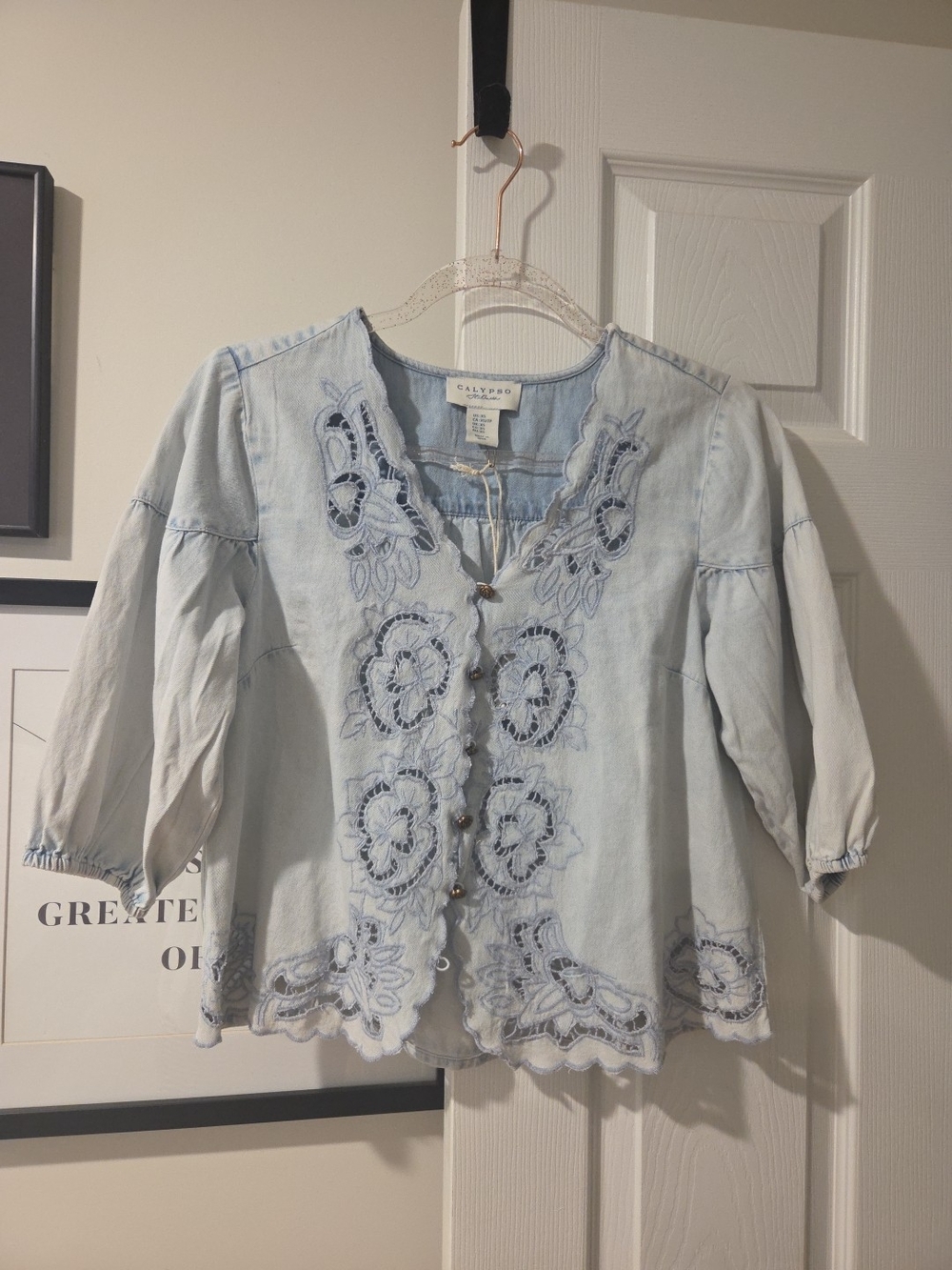 Calypso St. Barth Eyelet Cotton Blouse, Size XS